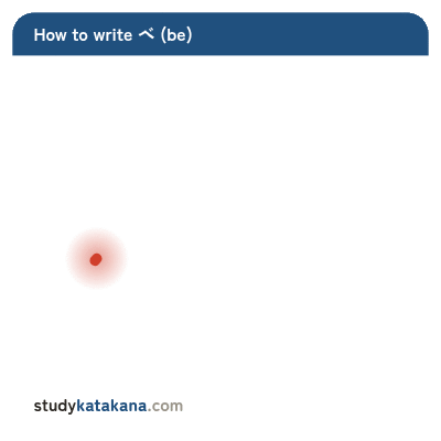 Animated stroke order for katakana ベ — three strokes in sequence