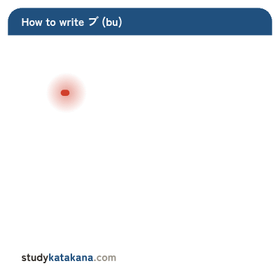 Animated stroke order for katakana ブ — three strokes in sequence