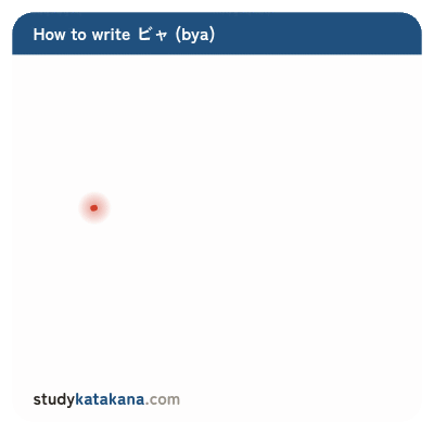 Animated stroke order for katakana ビャ — six strokes in sequence