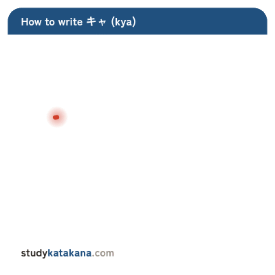 Animated stroke order for katakana キャ — five strokes in sequence