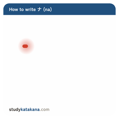 Animated stroke order for katakana ナ — two strokes in sequence