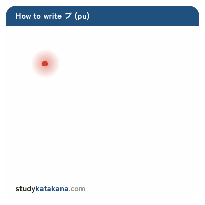 Animated stroke order for katakana プ — two strokes in sequence