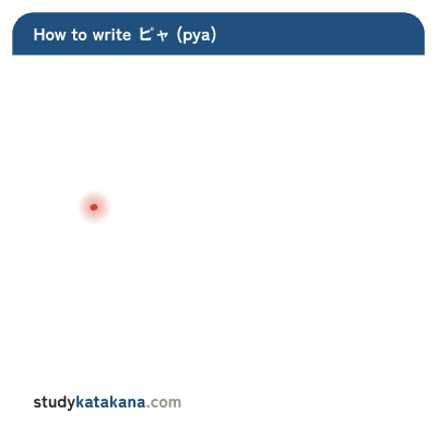Animated stroke order for katakana ピャ — five strokes in sequence