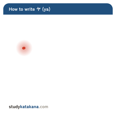 Animated stroke order for katakana ヤ — two strokes in sequence