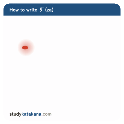 Animated stroke order for katakana ザ — five strokes in sequence